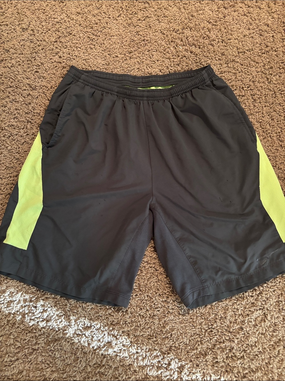 Men's Nike Black Athletic Shorts with Neon Yellow Panels